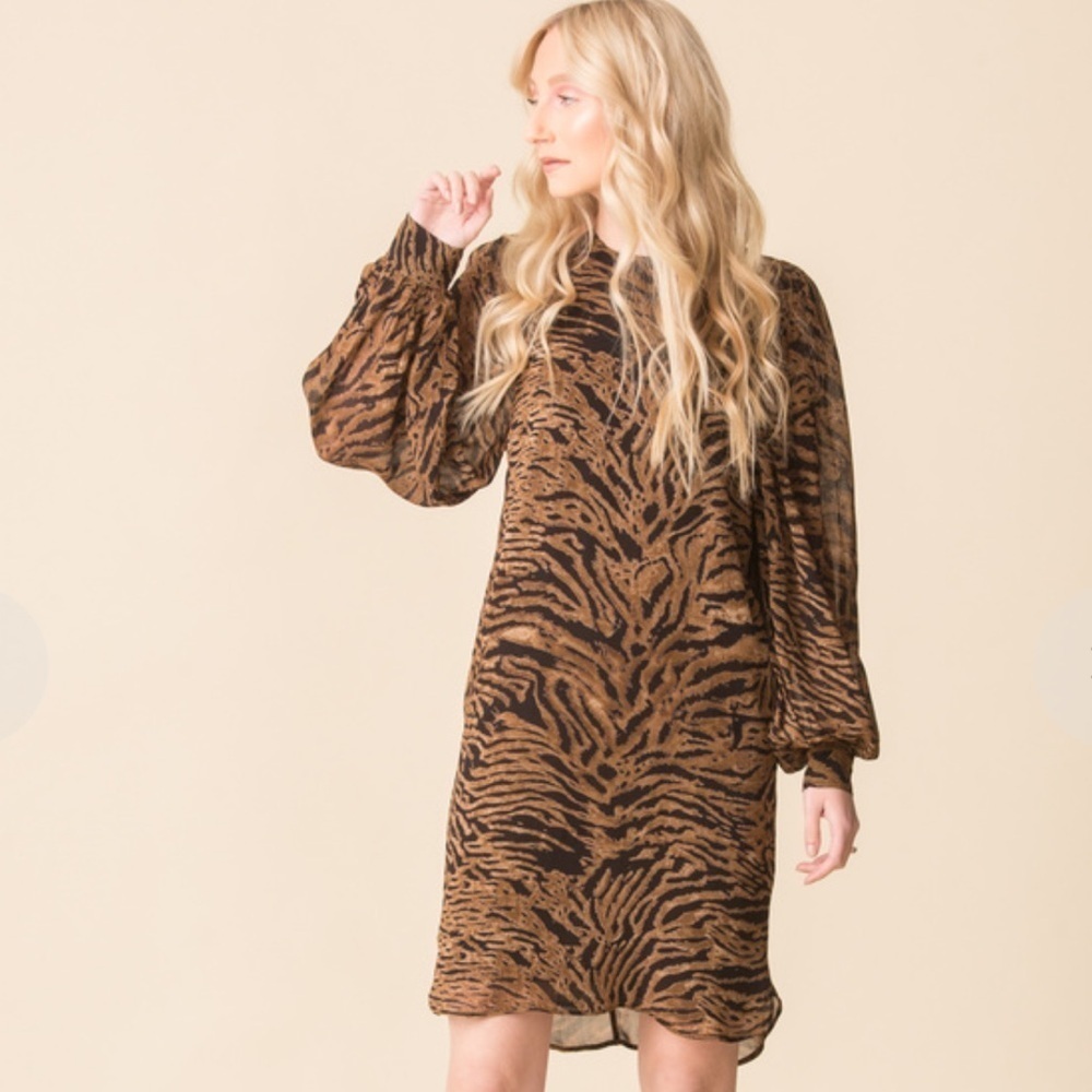 GANNI PRINTED GEORGETTE DRESS TIGER